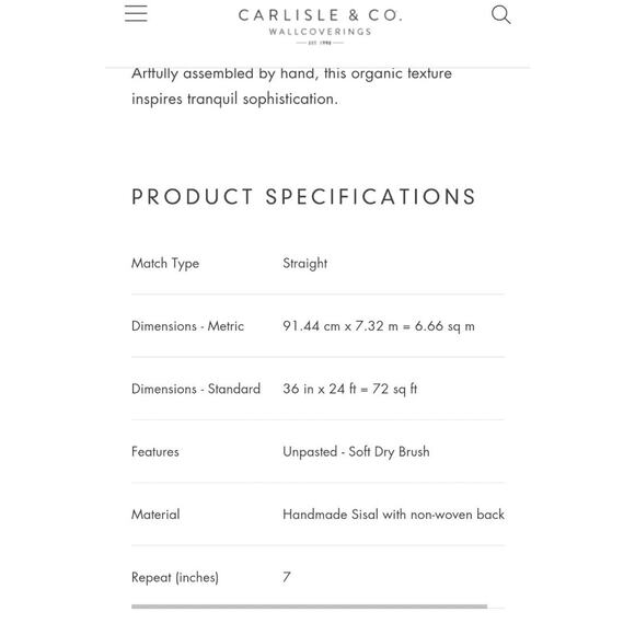 Carlisle & Co Wallcovering Terrace LX1146 Juniper. 8yd Roll - Picture 10 of 12